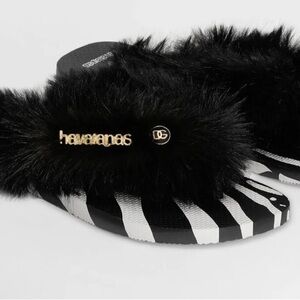 Dolce & Gabbana Black and White Fur Slide Sandals (SOLD OUT) and NEVER WORN